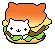 A pixel art image of a cat in a burger.